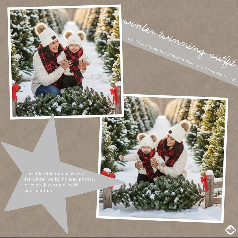 Funky Junque Mommy & Me Double Pom Beanies – Mama & Mini Matching Winter Outfits, Mom & Infant Baby Girl Beanie Hat Set - Image 5